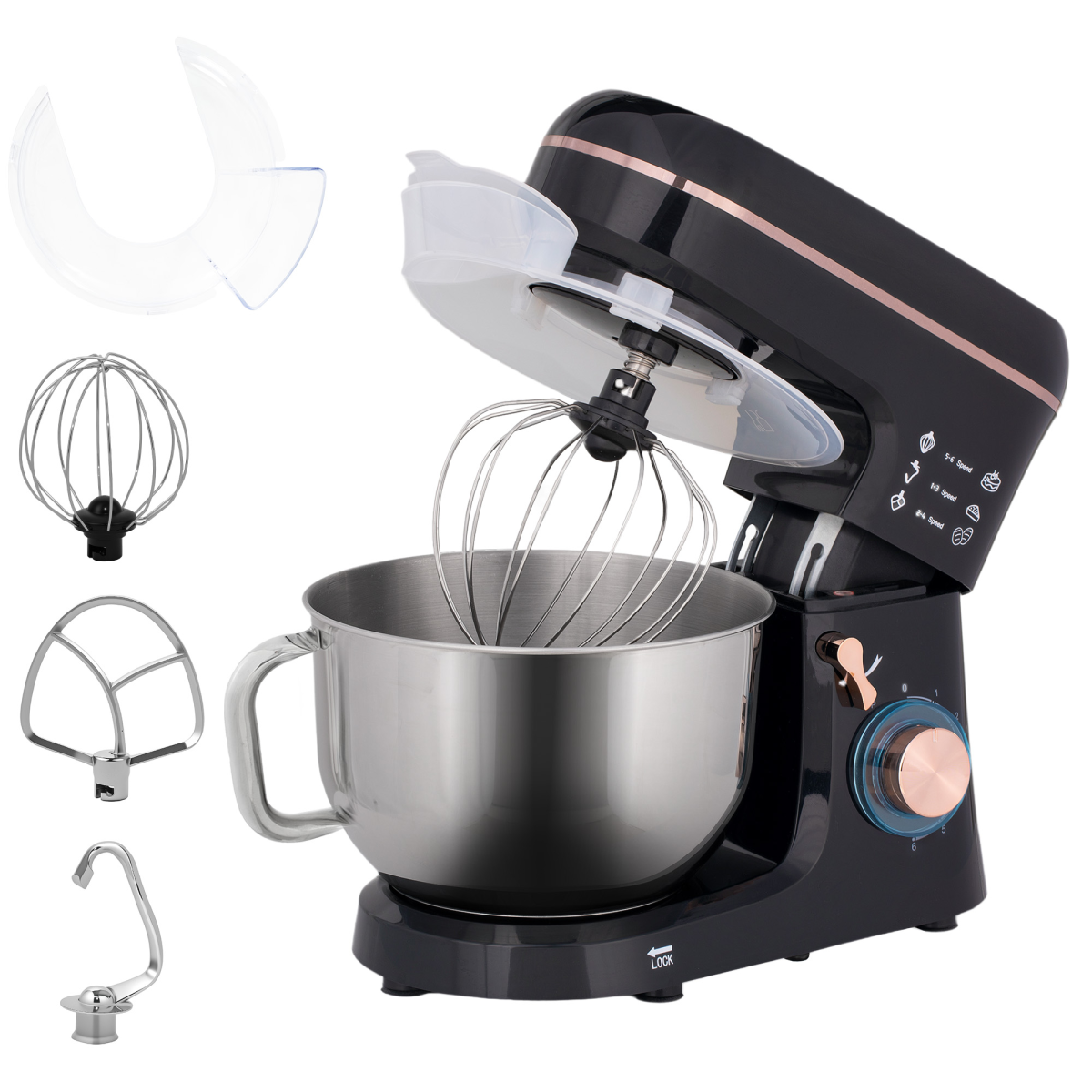1400W Stand Mixer 5L Stainless Steel Bowl 6 Speed Pulse Tilt-Head Black